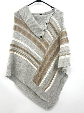 White House Black Market Gray Beige Knit Poncho Sweater Women's Medium